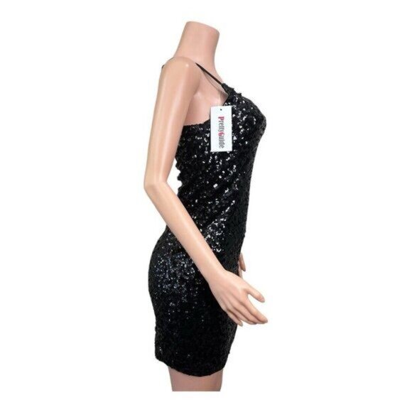 Black Sequin Mini Bodycon Dress With Adjustable Spaghetti Straps - Picture 5 of 13